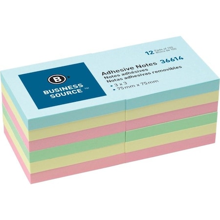 Business Source Notes, Adhsv, 3X3, 12Pk, Pastel BSN36614